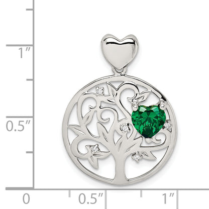 Sterling Silver Green & Clear Cz Tree Chain Slide
