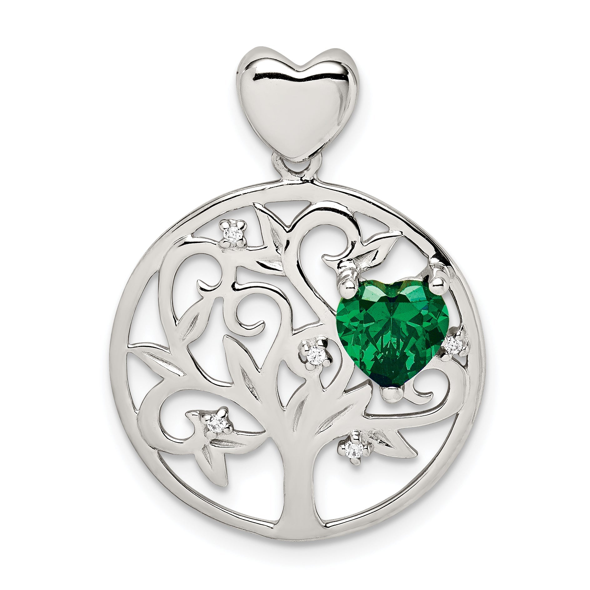 Sterling Silver Green & Clear Cz Tree Chain Slide