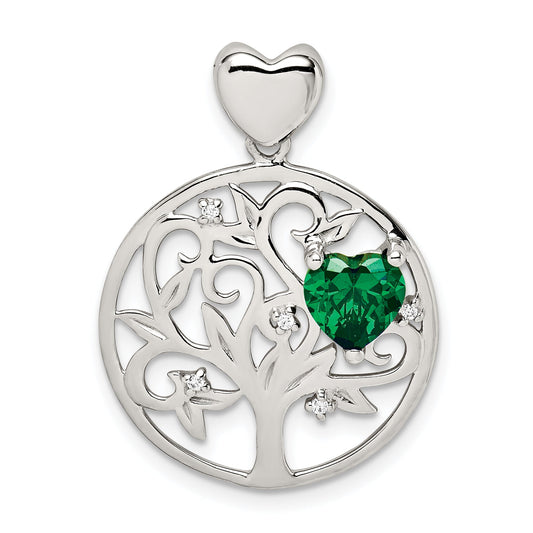 Sterling Silver Green & Clear Cz Tree Chain Slide
