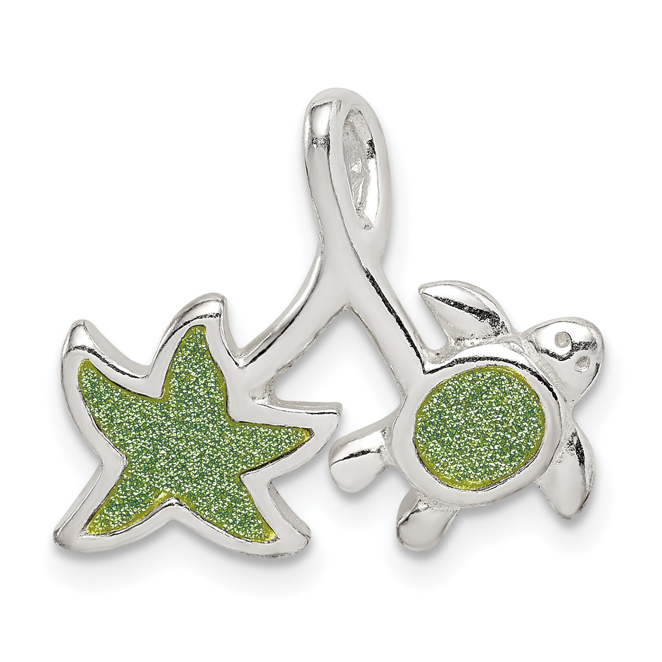 Sterling Silver Glitter Infused Star Fish And Turtle Chain Slide