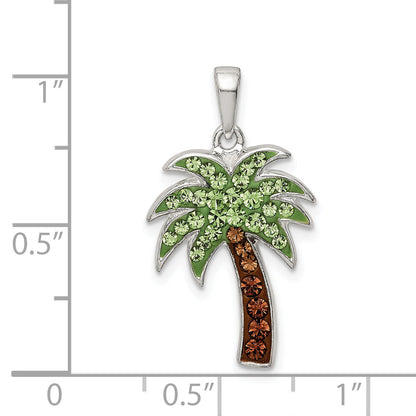 Sterling Silver Rhodium-Plated Polished Preciosa Crystal Palm Tree Pendant