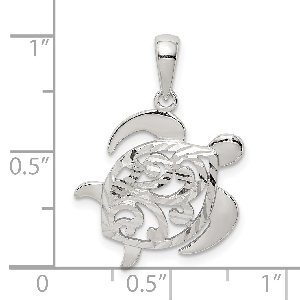 Sterling Silver Diamond-Cut Turtle Pendant