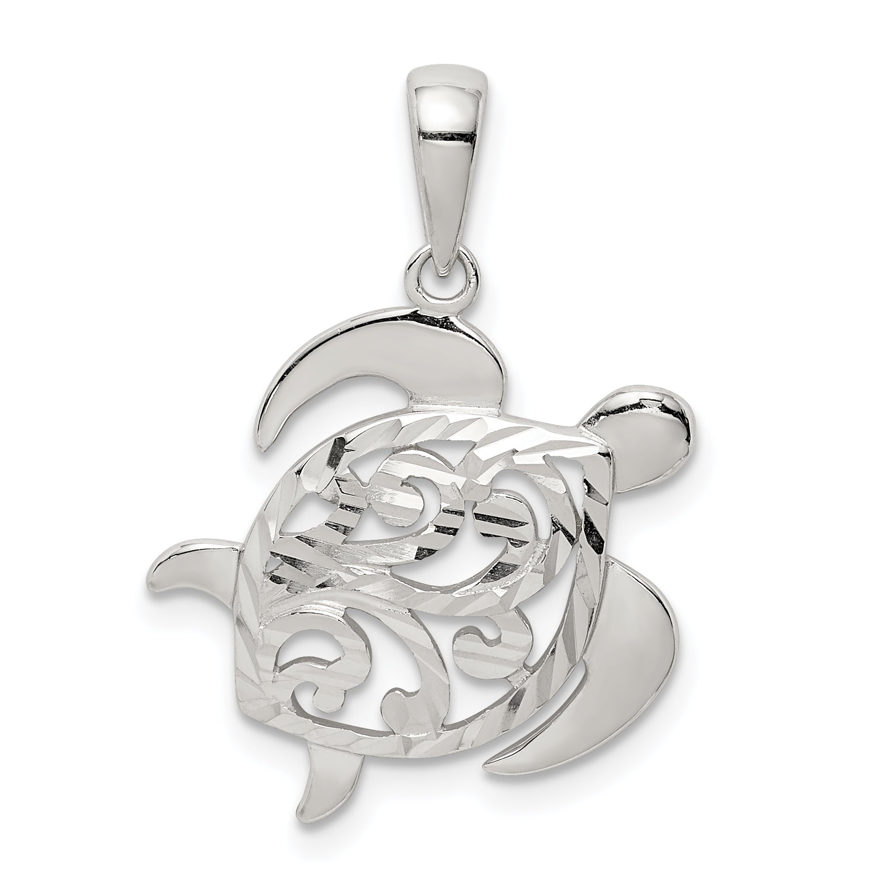 Sterling Silver Diamond-Cut Turtle Pendant