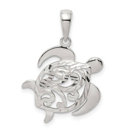Sterling Silver Diamond-Cut Turtle Pendant
