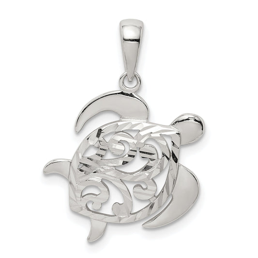 Sterling Silver Diamond-Cut Turtle Pendant