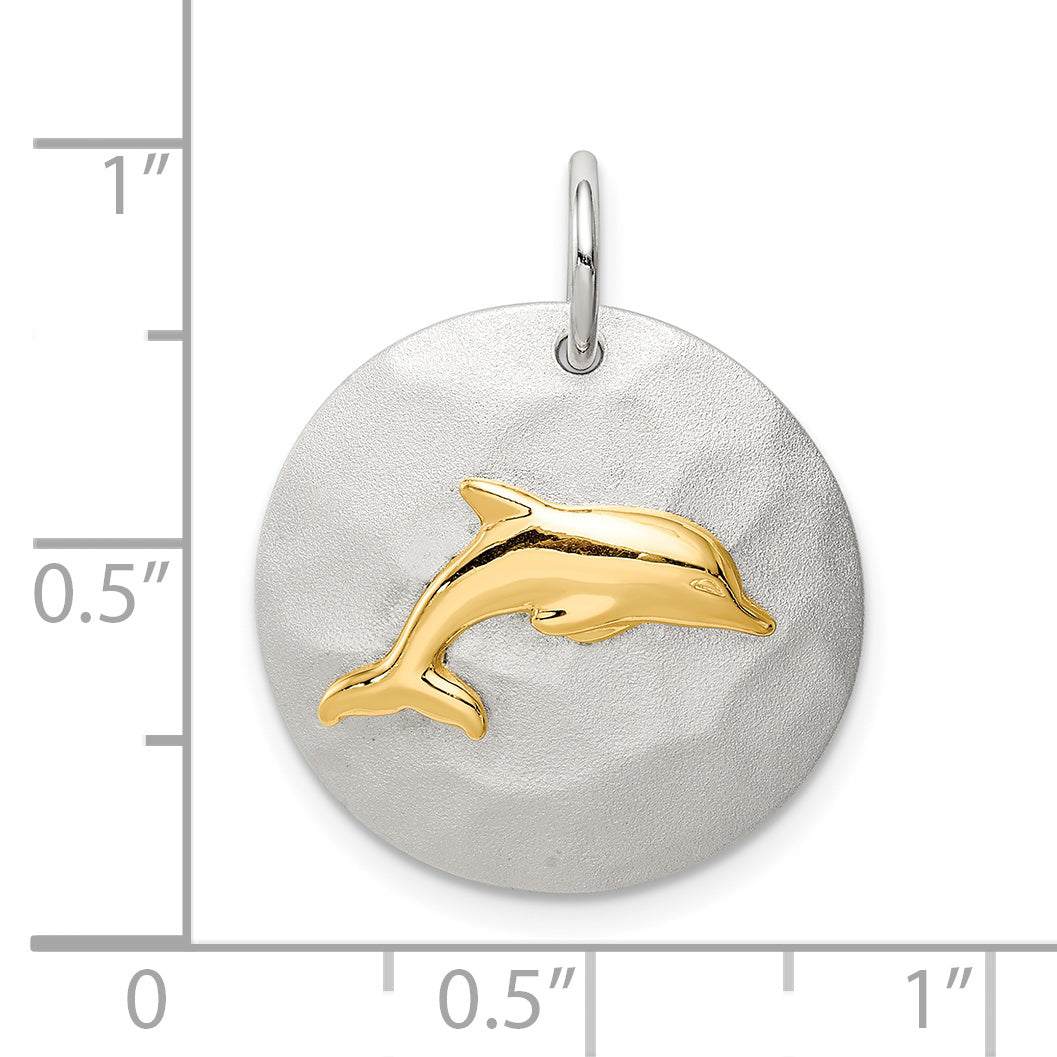Sterling Silver Gold-Tone Dolphin Brushed Pendant