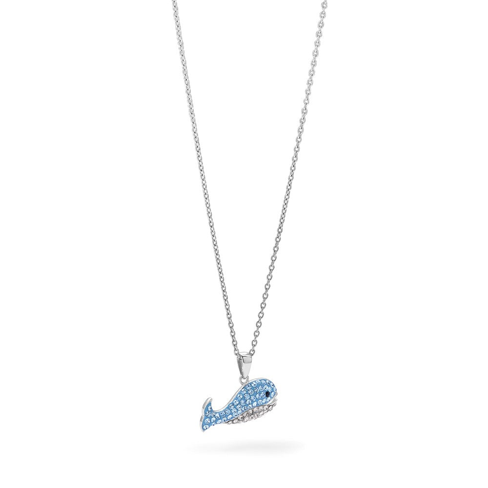 Sterling Silver Rhodium-Plated Blue And Grey Preciosa Crystal Whale Pendant