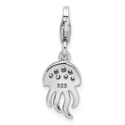 Sterling Silver Rhodium-Plated Cz Jellyfish With Lobster Clasp Charm