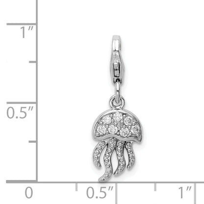 Sterling Silver Rhodium-Plated Cz Jellyfish With Lobster Clasp Charm