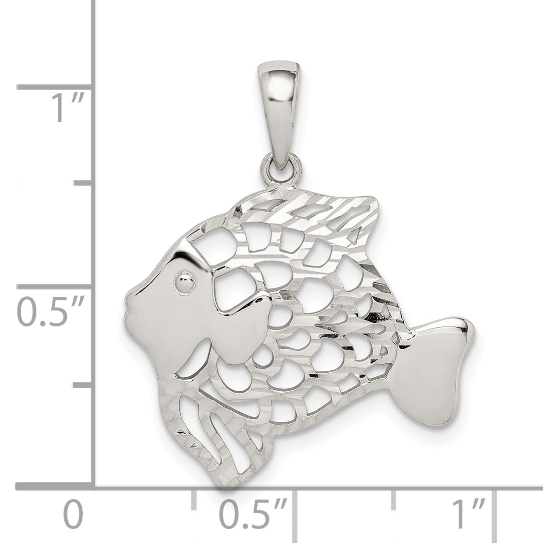 Sterling Silver Diamond-Cut Fish Pendant