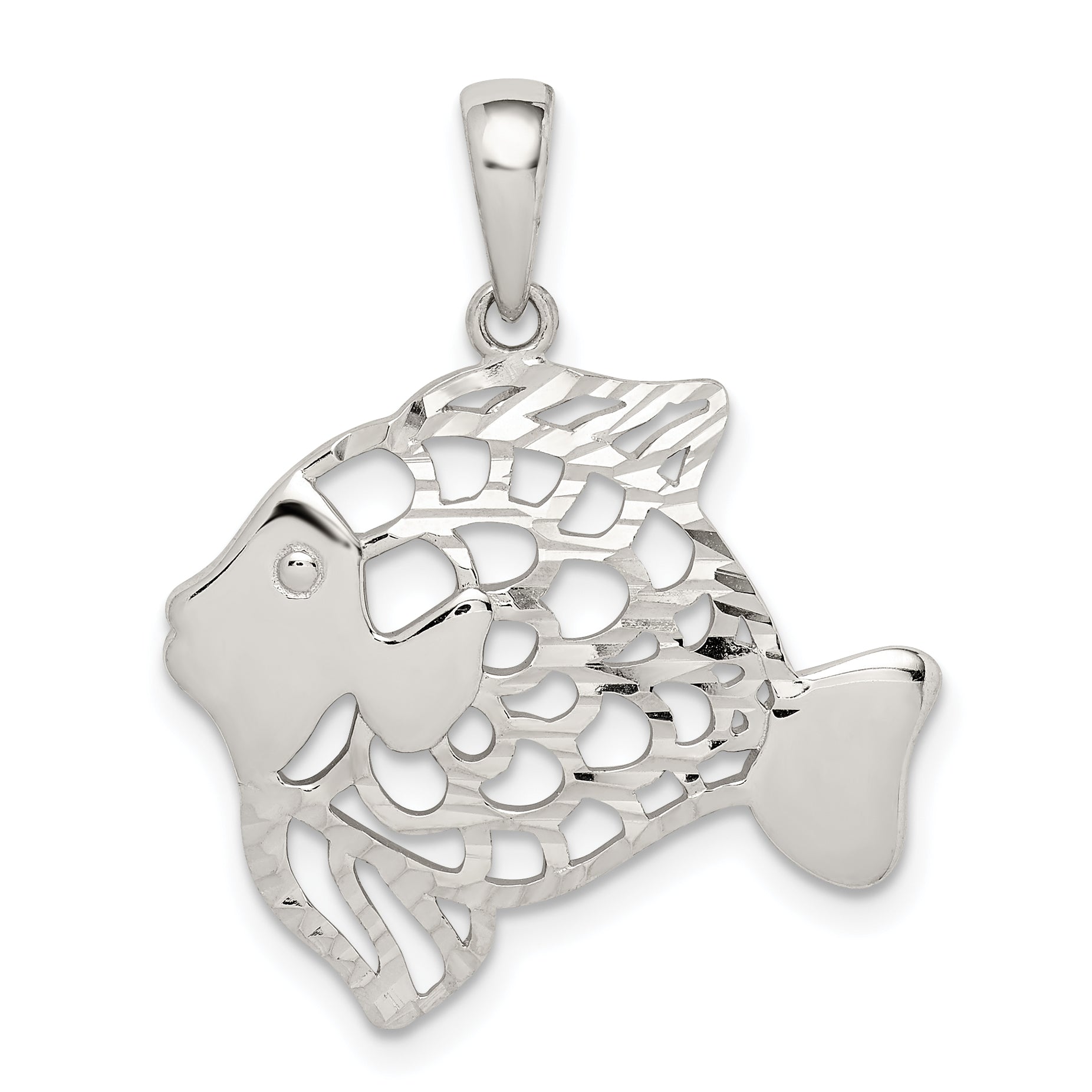 Sterling Silver Diamond-Cut Fish Pendant