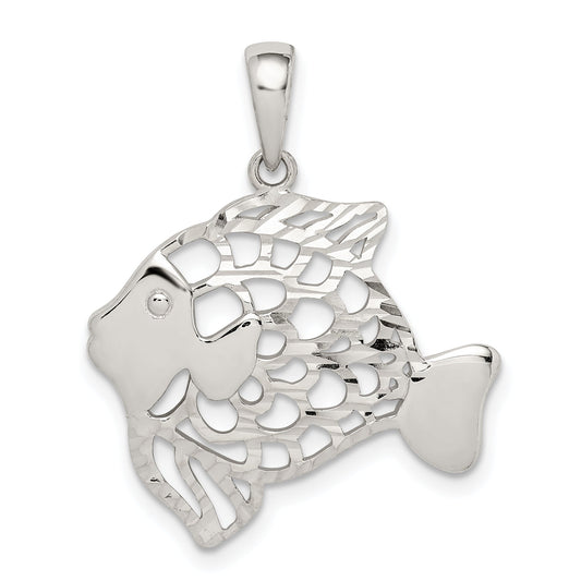 Sterling Silver Diamond-Cut Fish Pendant