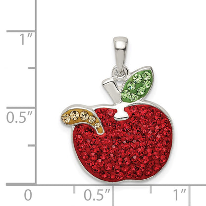 Sterling Silver Rhod-Pltd Red Preciosa Crystal Apple W/Worm Pendant