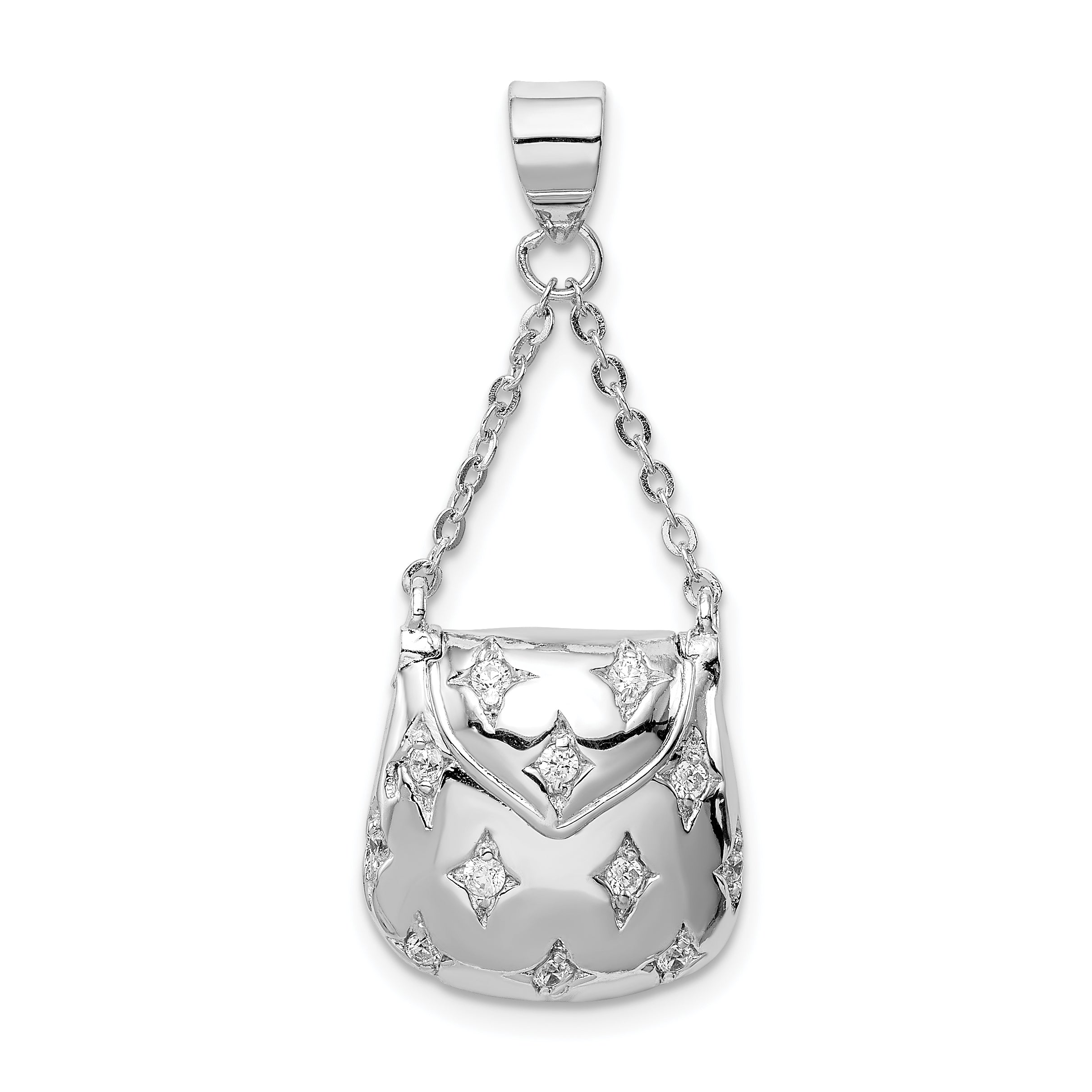 Sterling Silver Rhodium-Plated Cz Handbag Pendant
