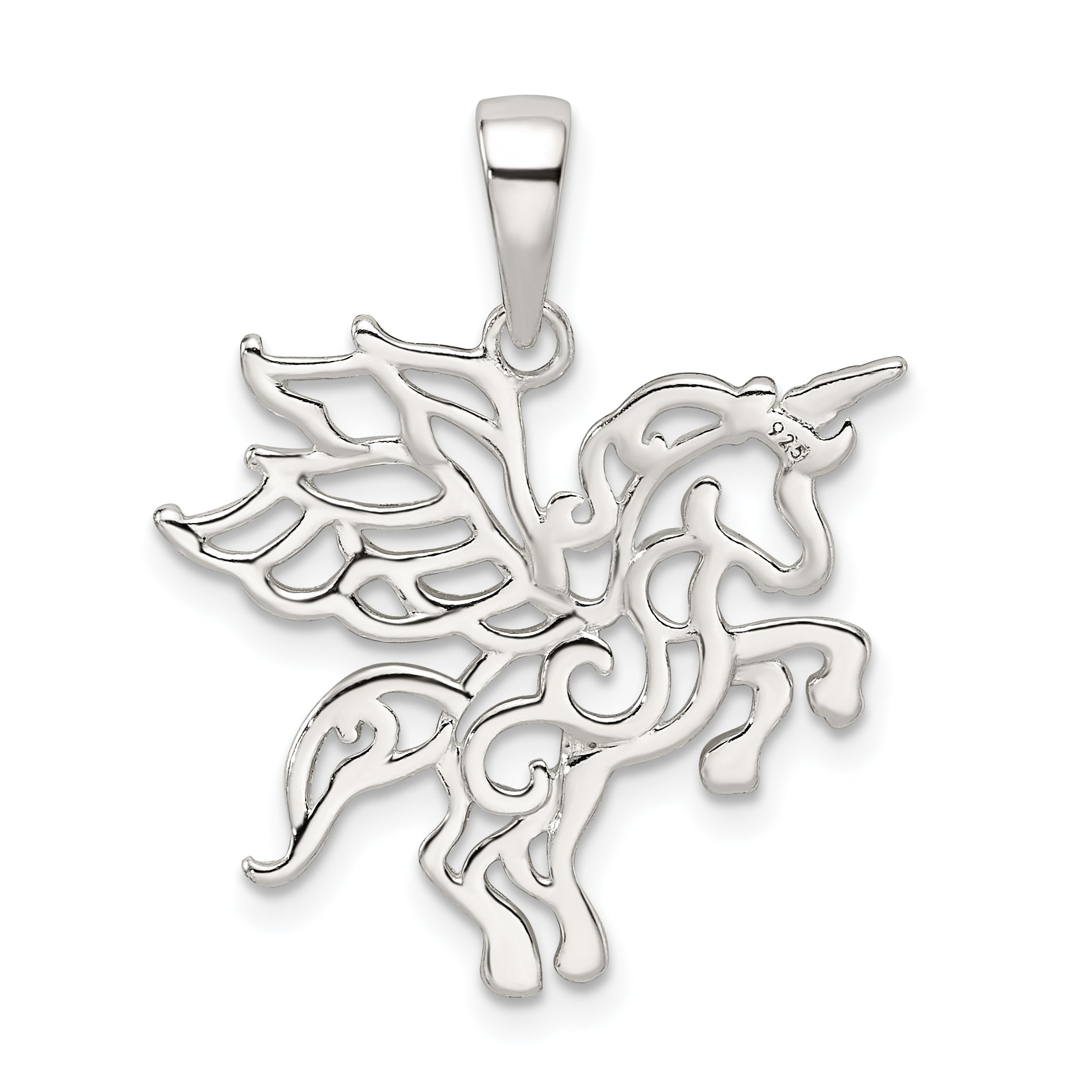 Sterling Silver Diamond-Cut Unicorn Pendant
