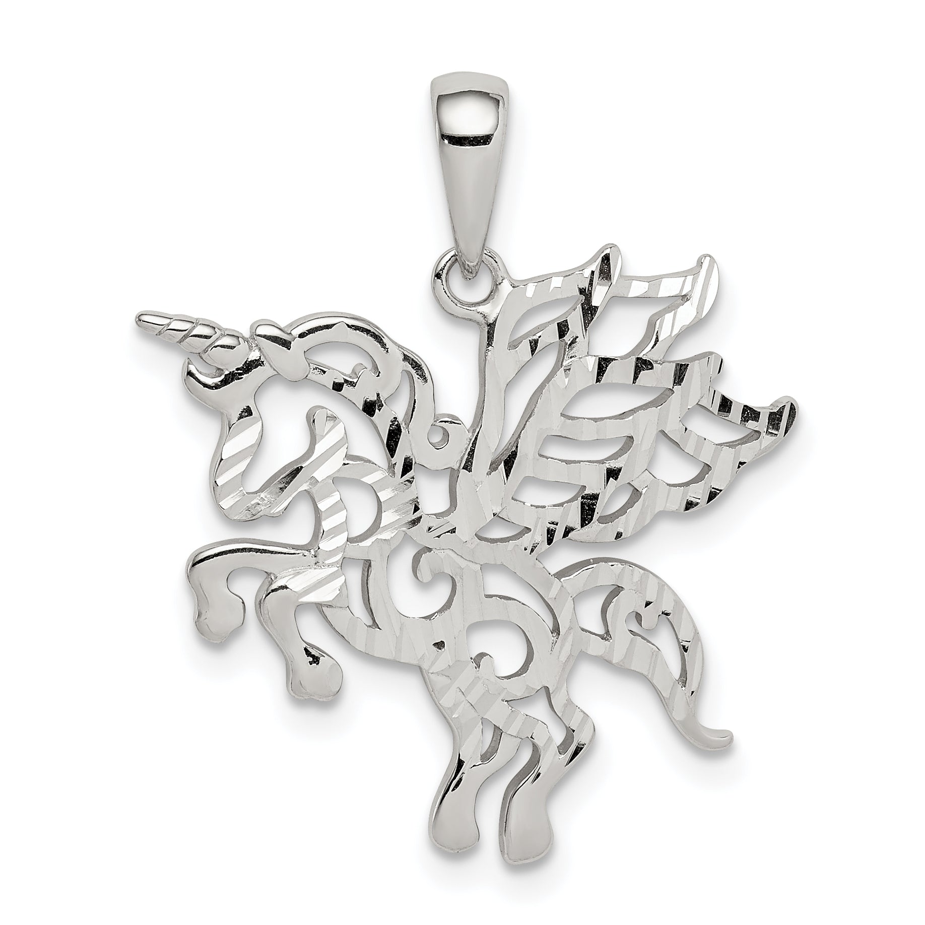 Sterling Silver Diamond-Cut Unicorn Pendant