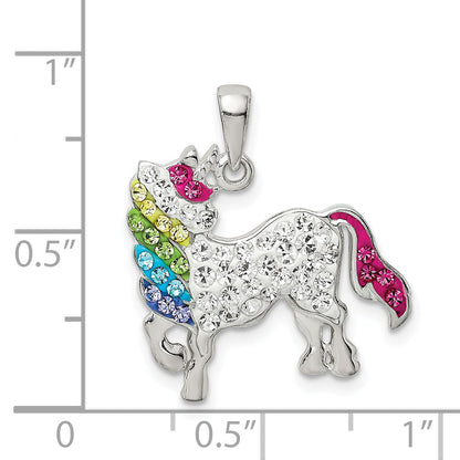 Sterling Silver Rhod-Pltd Multi-Color Preciosa Crystal Unicorn Pendant
