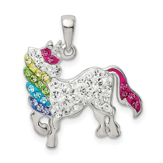 Sterling Silver Rhod-Pltd Multi-Color Preciosa Crystal Unicorn Pendant