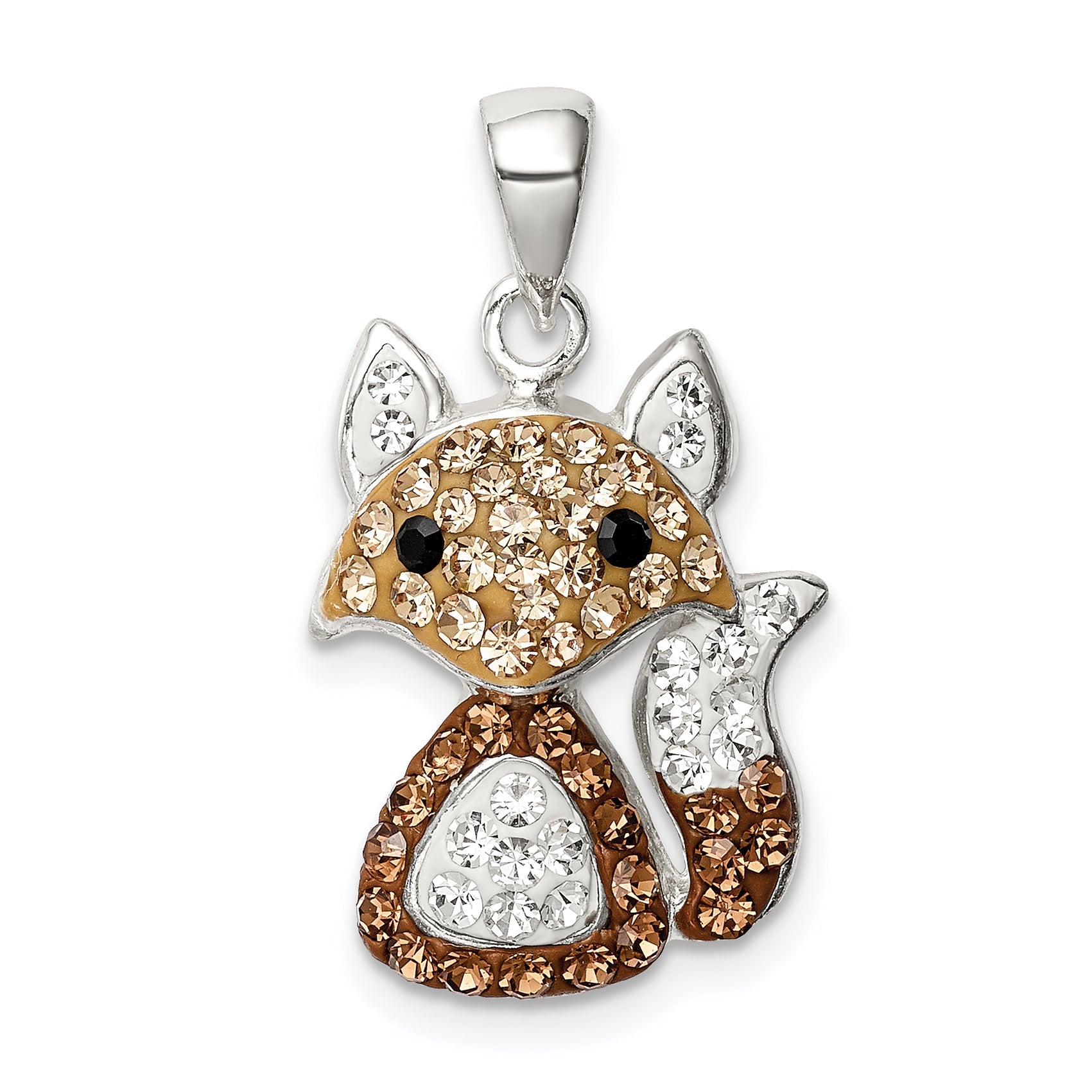 Sterling Silver Rhodium-Plated Tan Preciosa Crystal Fox Pendant