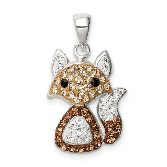 Sterling Silver Rhodium-Plated Tan Preciosa Crystal Fox Pendant