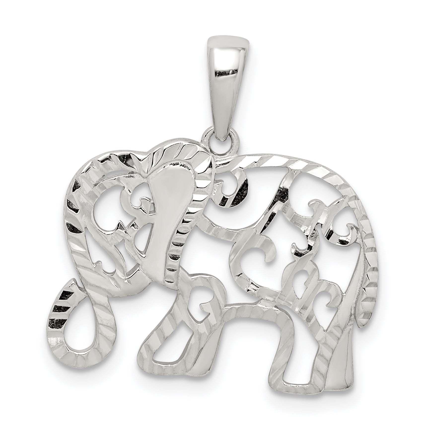 Sterling Silver Diamond-Cut Elephant Pendant