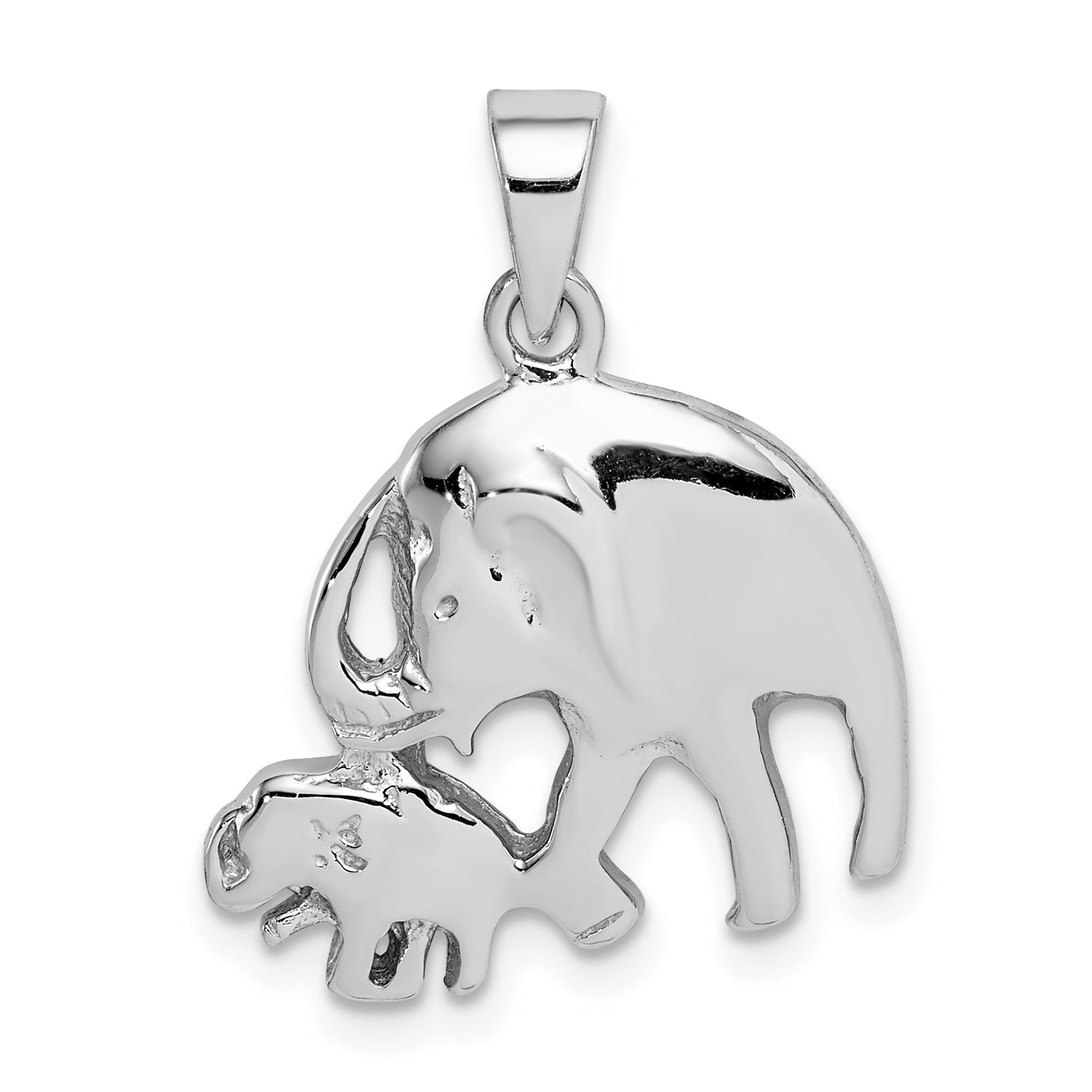 Sterling Silver Rhodium-Plated Elephants Pendant