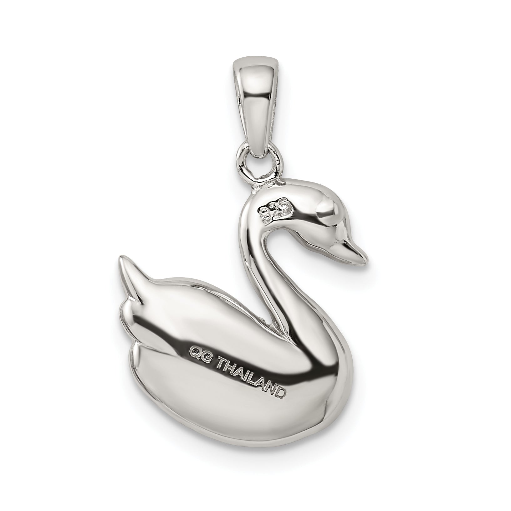 Sterling Silver Rhodium-Plated Imitation Pearl Swan Pendant
