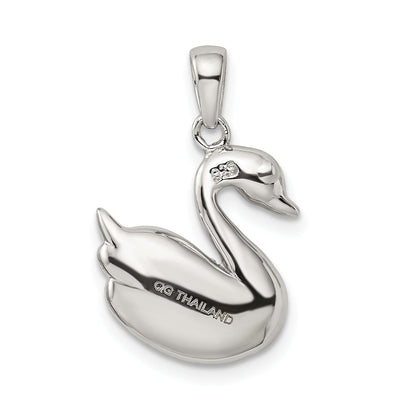 Sterling Silver Rhodium-Plated Imitation Pearl Swan Pendant