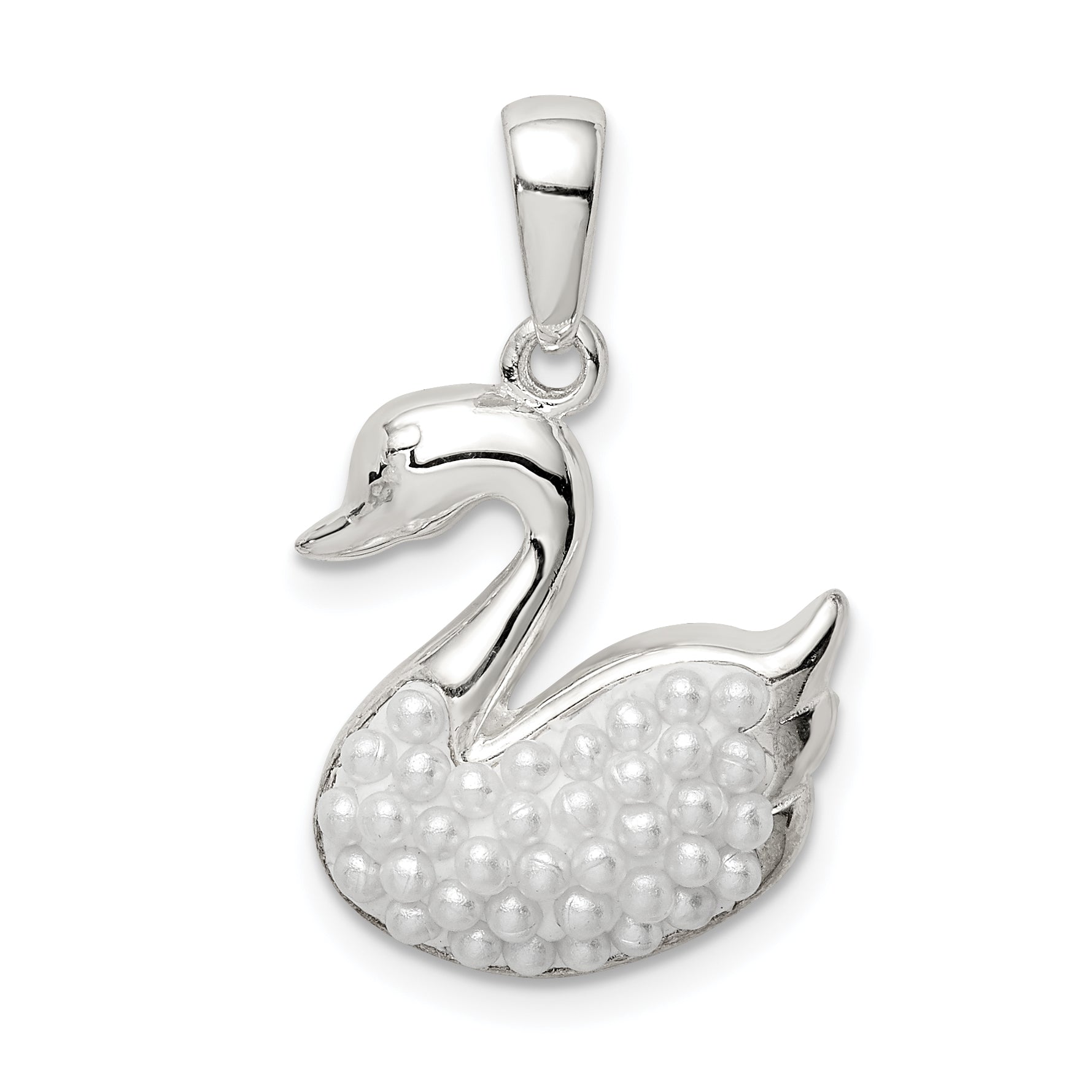 Sterling Silver Rhodium-Plated Imitation Pearl Swan Pendant