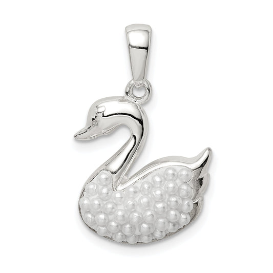 Sterling Silver Rhodium-Plated Imitation Pearl Swan Pendant