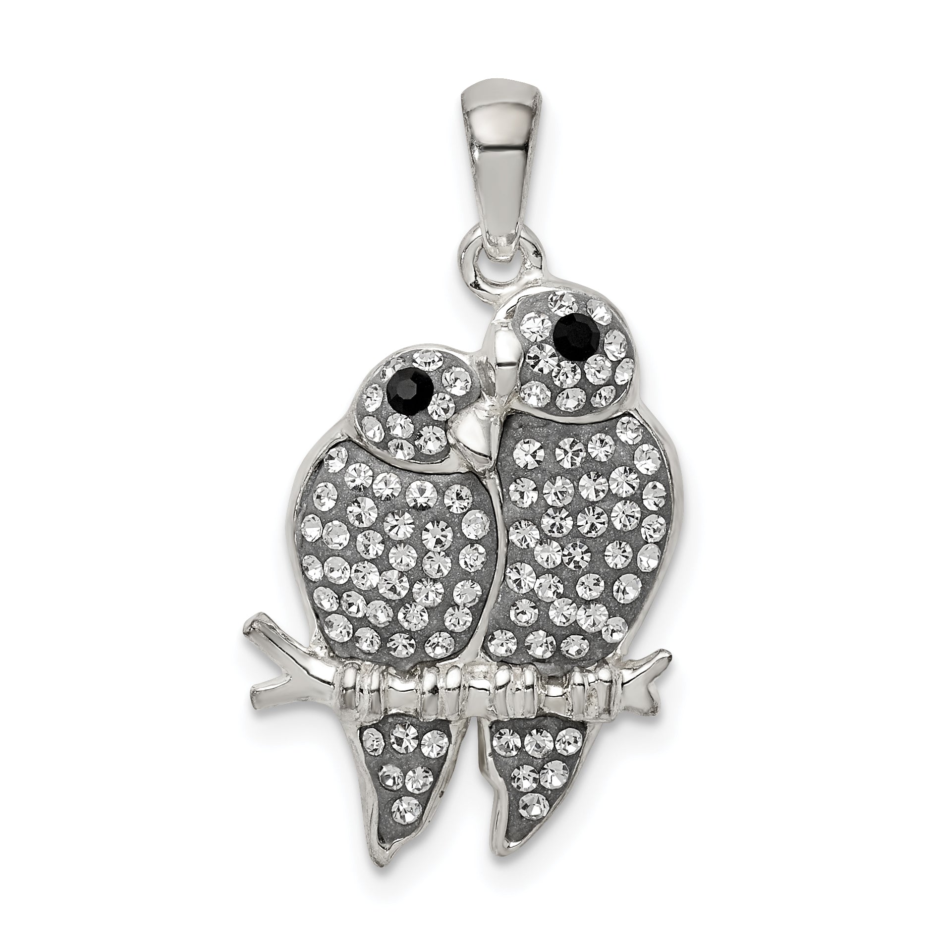 Sterling Silver Rhodium-Plated Preciosa Crystal Parrot Couple Pendant