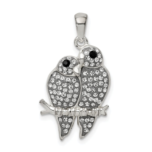 Sterling Silver Rhodium-Plated Preciosa Crystal Parrot Couple Pendant