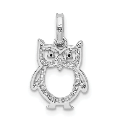 Sterling Silver Rhodium-Plated Cz Owl Pendant