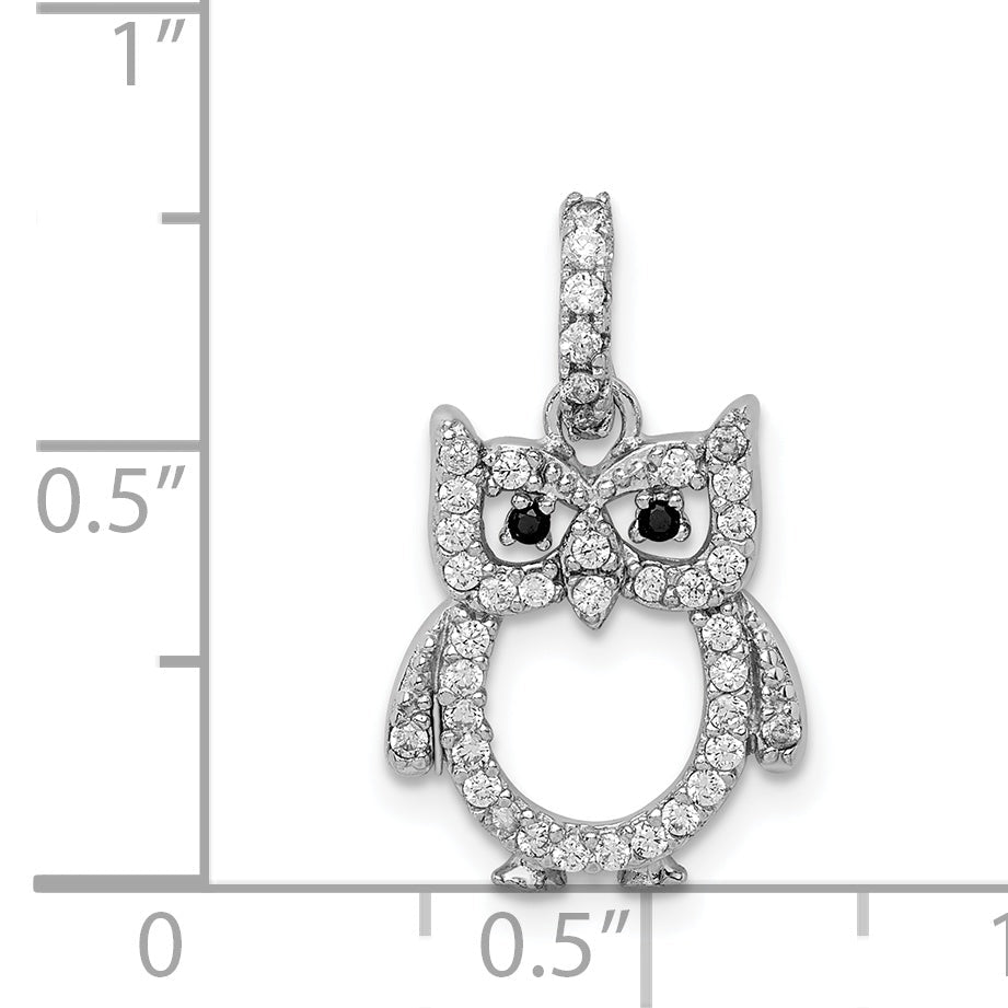 Sterling Silver Rhodium-Plated Cz Owl Pendant