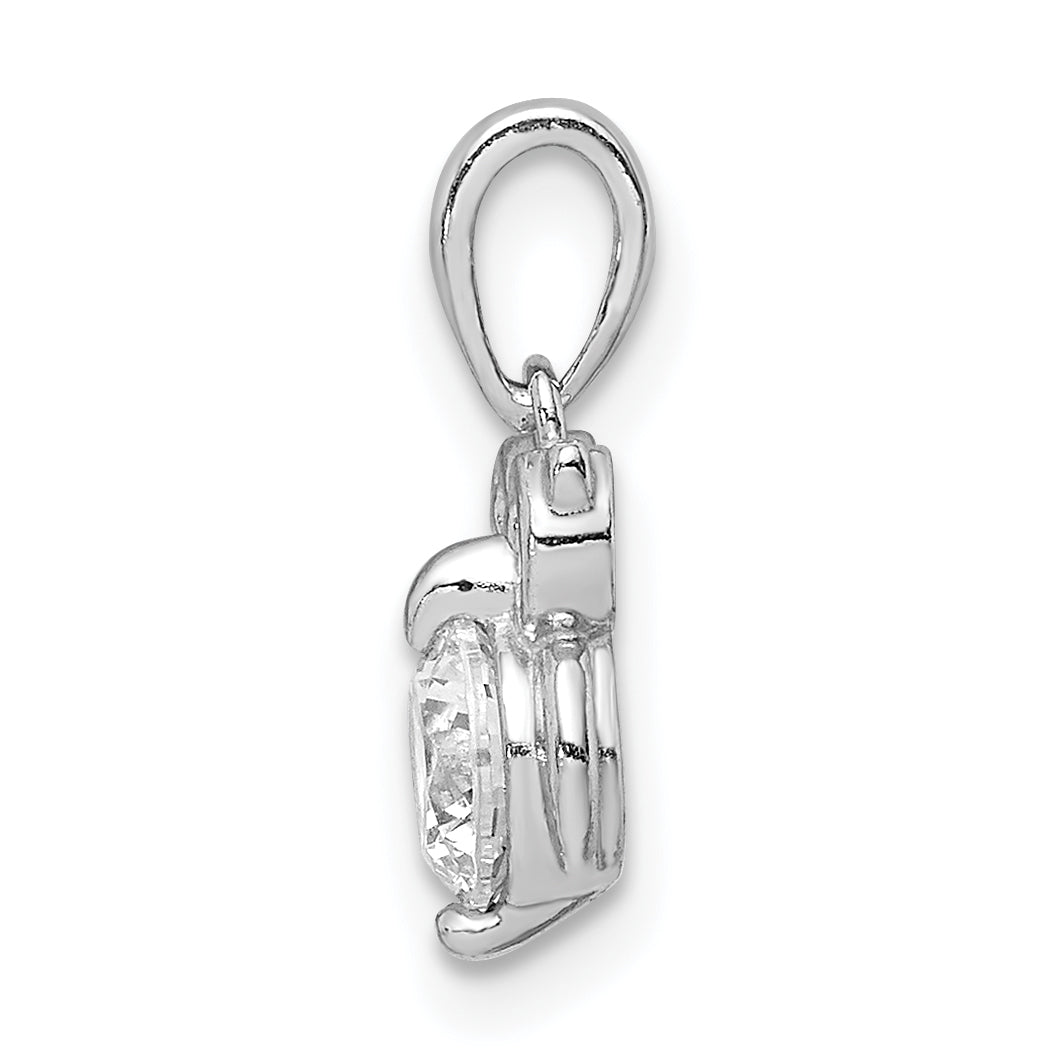 Sterling Silver Rhodium Plated Cz Owl Pendant