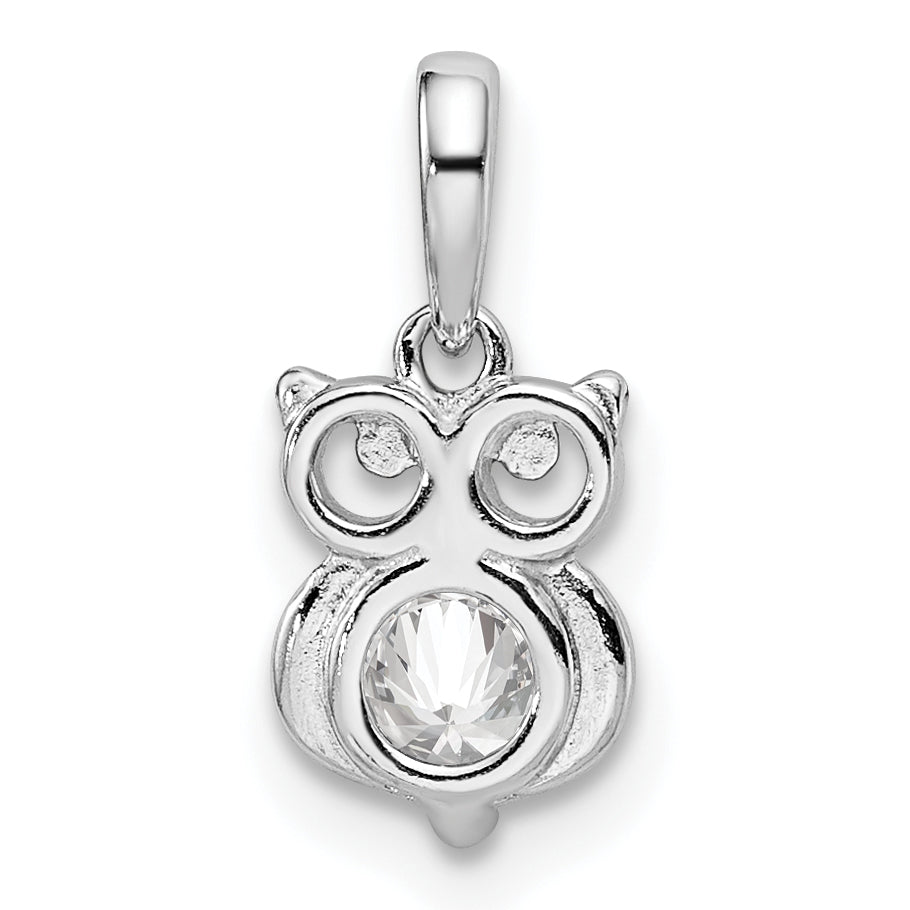 Sterling Silver Rhodium Plated Cz Owl Pendant