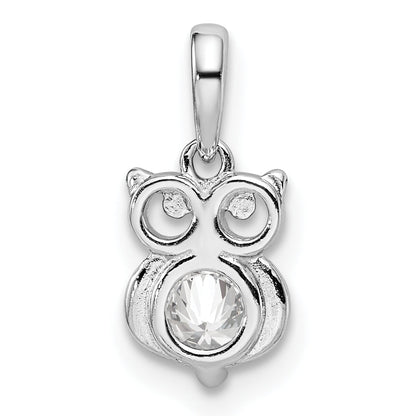 Sterling Silver Rhodium Plated Cz Owl Pendant