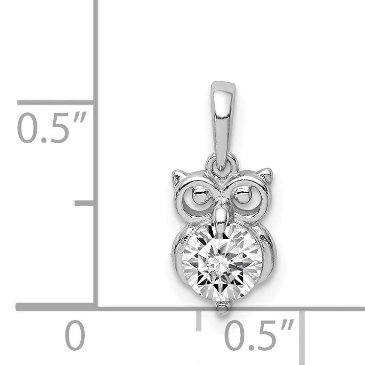 Sterling Silver Rhodium Plated Cz Owl Pendant