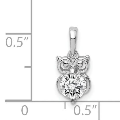 Sterling Silver Rhodium Plated Cz Owl Pendant