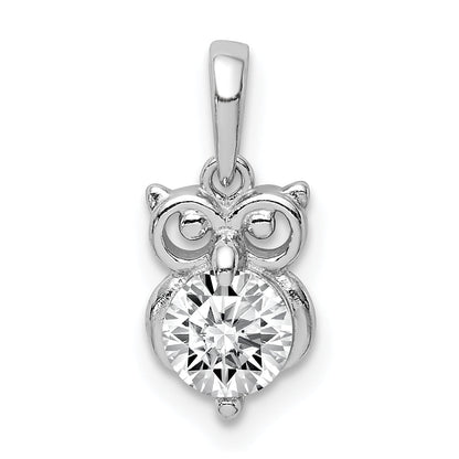 Sterling Silver Rhodium Plated Cz Owl Pendant
