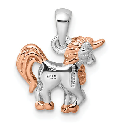 Sterling Silver Rhodium-Plated Rose Gold-Plated 3D Unicorn Pendant