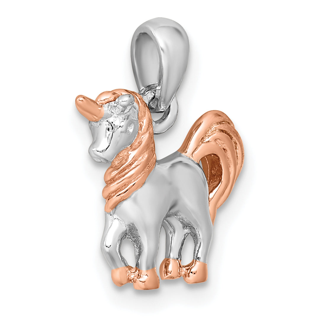 Sterling Silver Rhodium-Plated Rose Gold-Plated 3D Unicorn Pendant