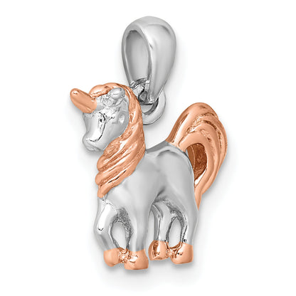 Sterling Silver Rhodium-Plated Rose Gold-Plated 3D Unicorn Pendant