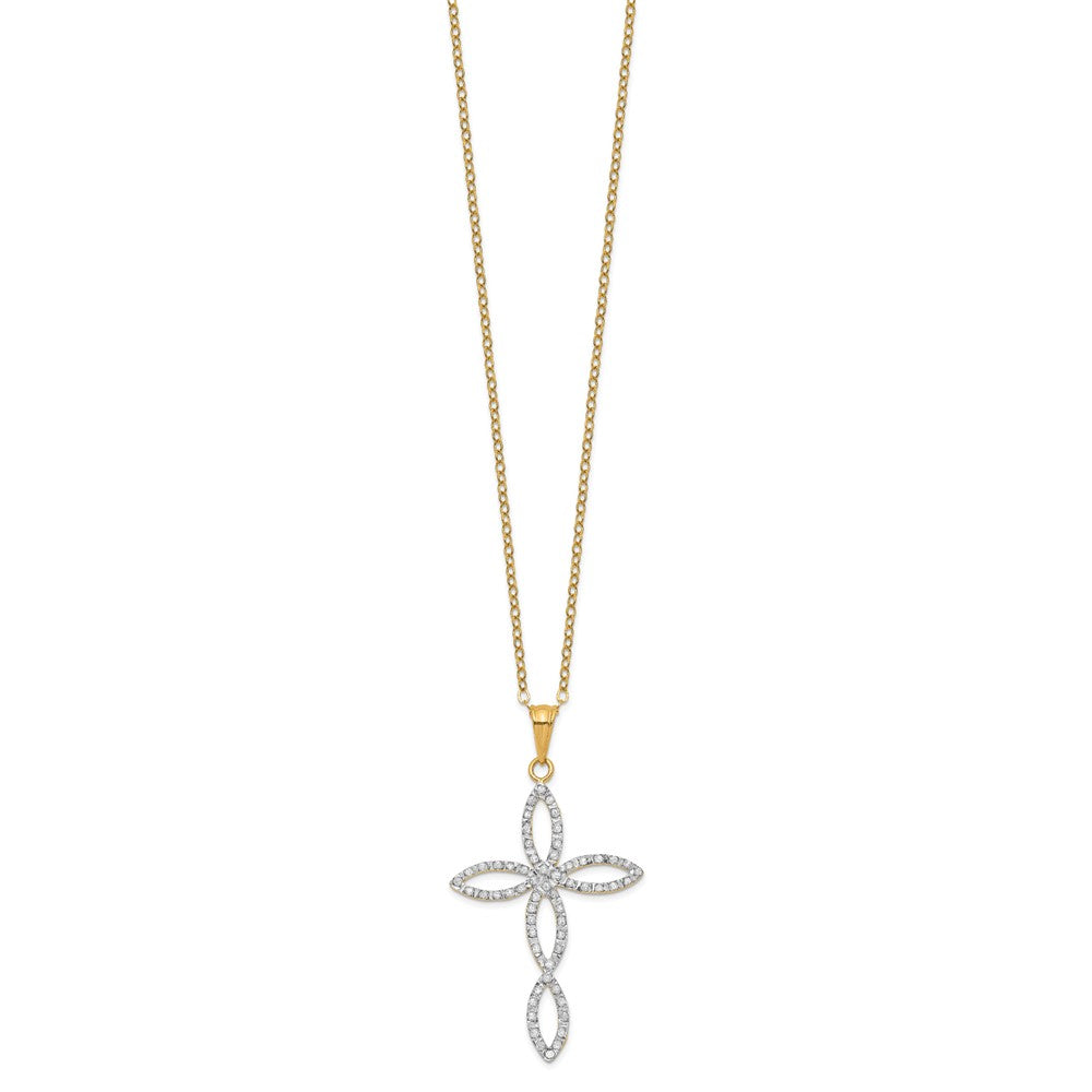 Sterling Silver Diamond Fascination Mystique 18K Gold-Plated Fancy Cross 18 Inch Necklace