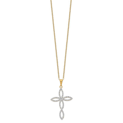 Sterling Silver Diamond Fascination Mystique 18K Gold-Plated Fancy Cross 18 Inch Necklace