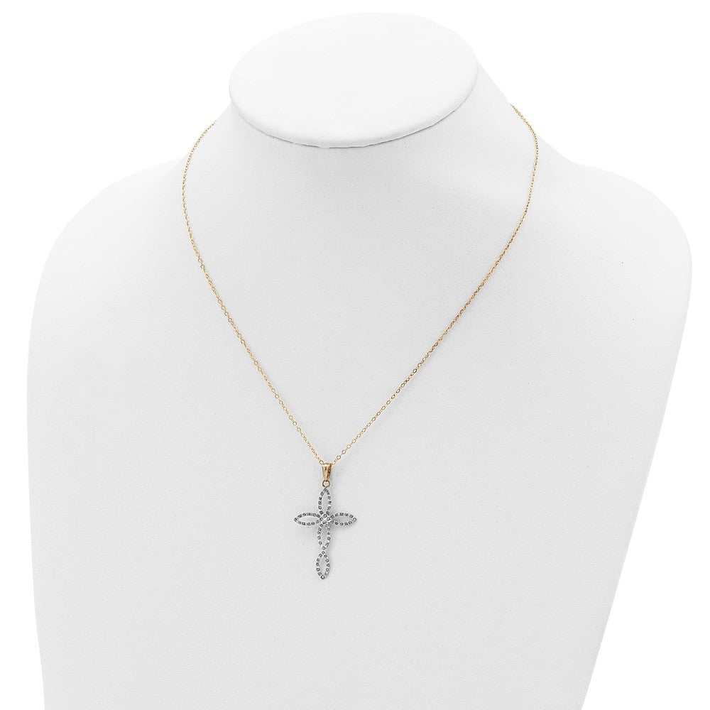 Sterling Silver Diamond Fascination Mystique 18K Gold-Plated Fancy Cross 18 Inch Necklace
