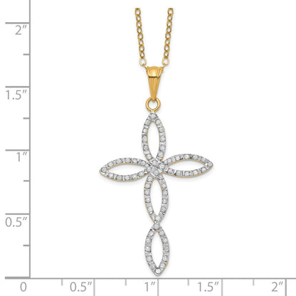 Sterling Silver Diamond Fascination Mystique 18K Gold-Plated Fancy Cross 18 Inch Necklace