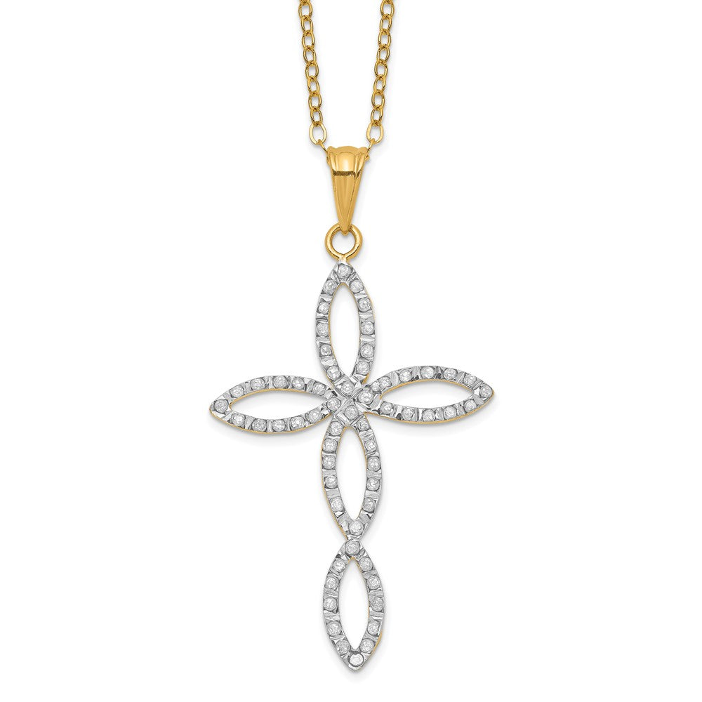 Sterling Silver Diamond Fascination Mystique 18K Gold-Plated Fancy Cross 18 Inch Necklace
