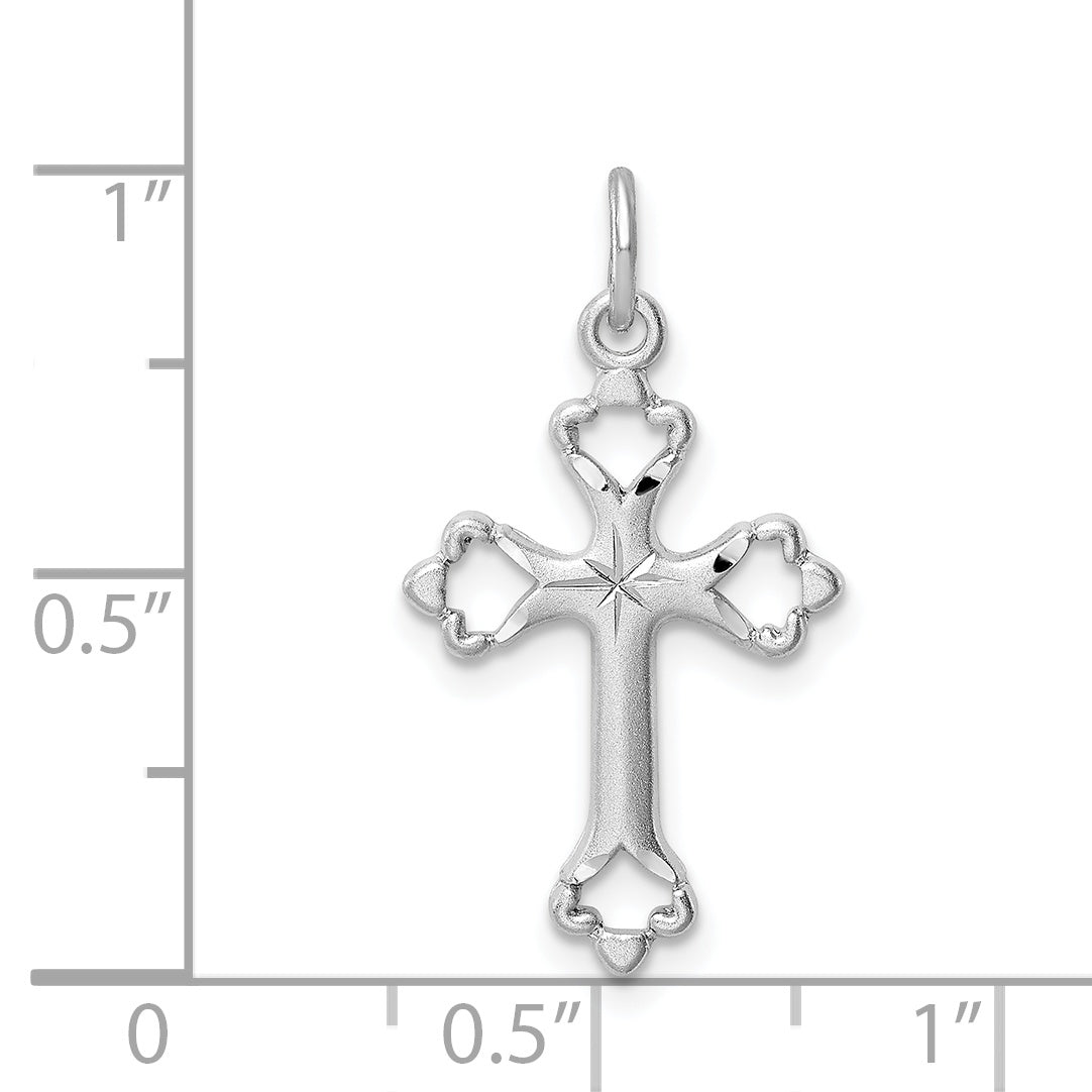 Sterling Silver Rhodium-Plated Diamond-Cut Cross Pendant