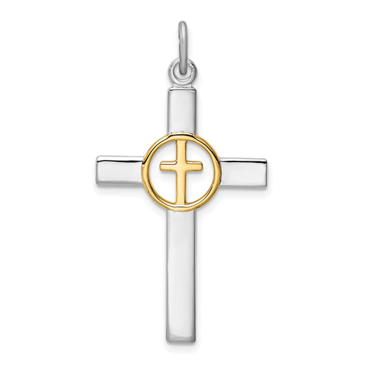 Sterling Silver Rhodium-Plated & Gold Tone Cross Pendant